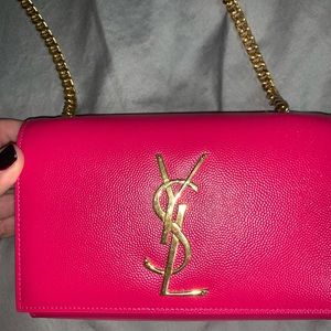 SAINT LAURENT Small Monogram Kate Satchel Hot Pink